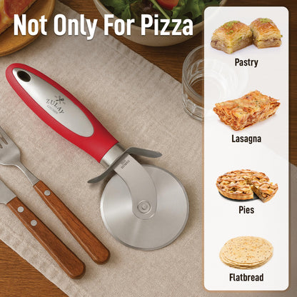 Zulay Kitchen Large Pizza Cutter Wheel - Premium Stainless Steel Pizza Slicer - Easy To Clean & Cut Pizza Wheel - Super Sharp, Non-Slip Handle & Dishwasher Friendly - Red
