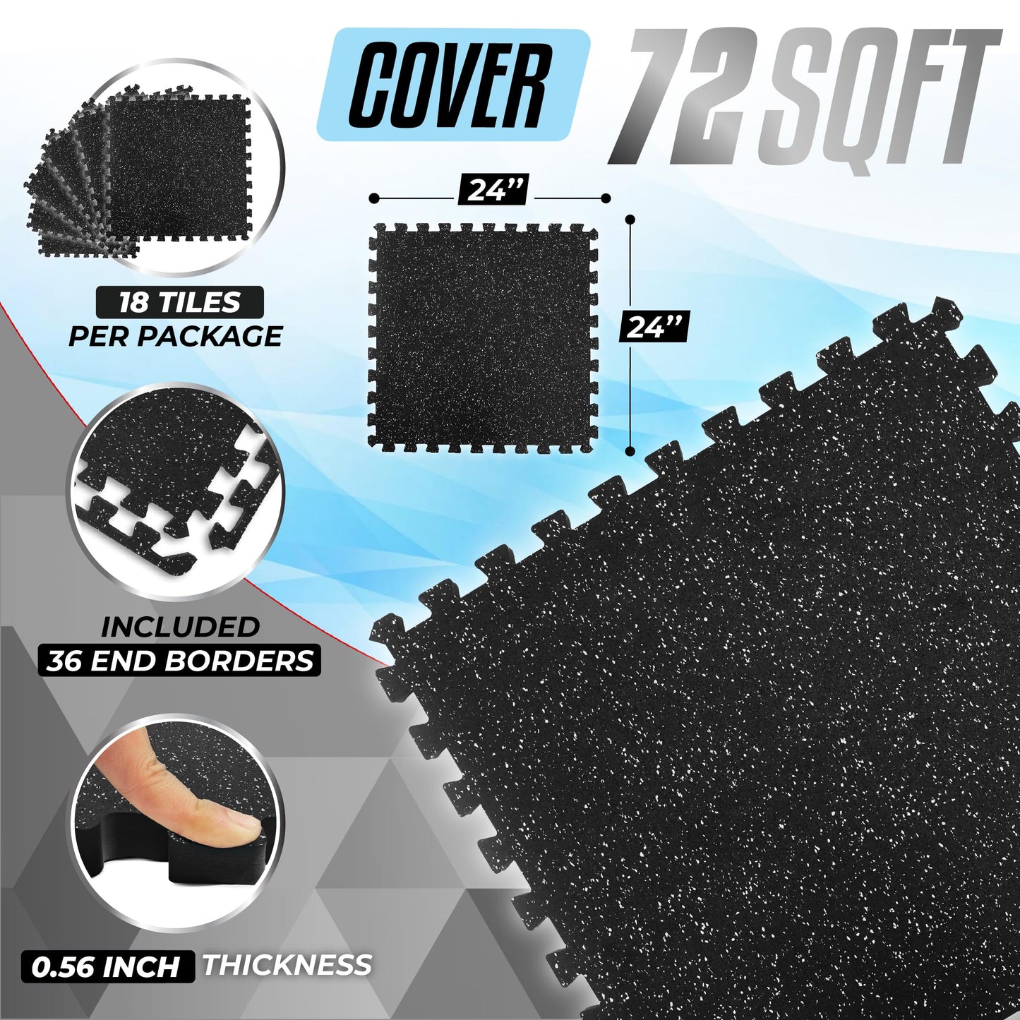 Foam Interlocking Rubber Top EVA Foam Exercise Mat 72 Sq Ft