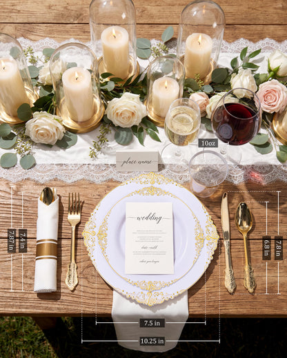 Nervure 350PCS Gold Plastic Plates - Gold Plastic Dinnerware Sets for 50 Guests - 100 Disposable Plates, 150 Silverware, 50 Cups, 50 Napkins for Wedding & Party & Mother's Day