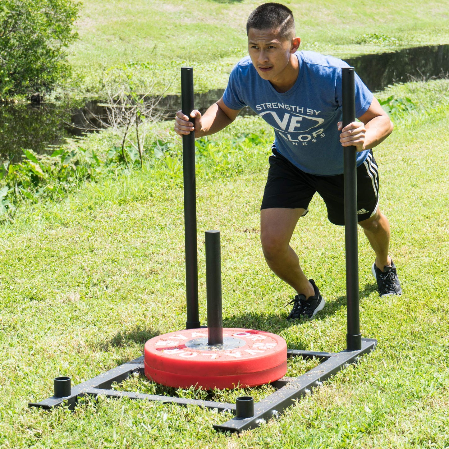 Valor Fitness Push Pull Weight Sled with Harness – Power Sled for Strength & Conditioning, Cross Training, Football or Sprint Workouts – 600 lb Capacity, 18 Inch Olympic Plate Storage Peg