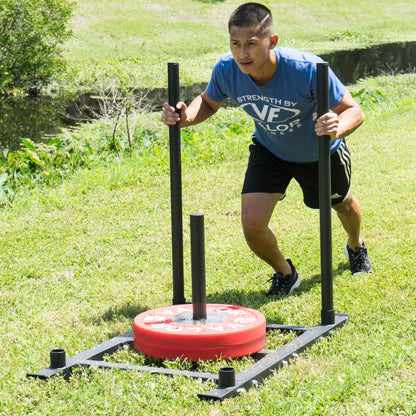 Valor Fitness Push Pull Weight Sled with Harness – Power Sled for Strength & Conditioning, Cross Training, Football or Sprint Workouts – 600 lb Capacity, 18 Inch Olympic Plate Storage Peg