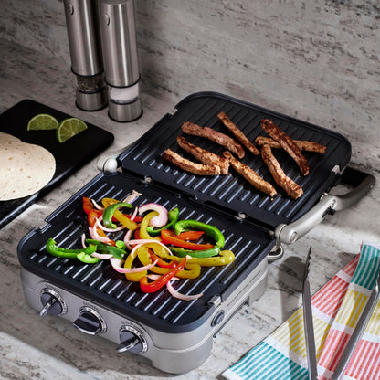 Cuisinart Griddler Indoor Grill, Panini Press, Sandwich Maker & More, 5-in-1 Grilling, Dishwasher-Safe Nonstick Cooking Plates, GR-4NNAS, Stainless Steel