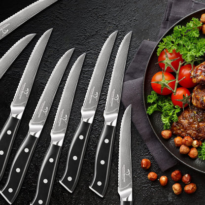 Knife Block Set, 18-Piece Damascus Kitchen Knife Sets with VG10 Core Blades, 67-Layer Damascus Steel, ABS Ergonomic Handle, Compact Knife Block Design, Suitable for Placement in Small Spaces