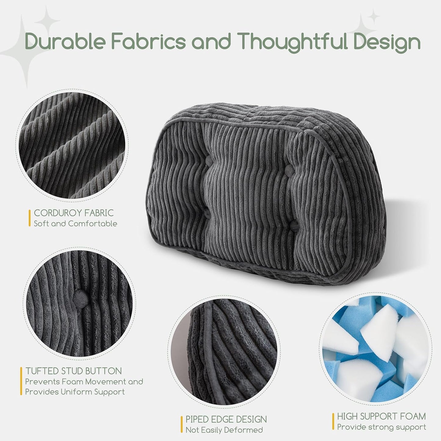 HIGOGOGO Lumbar Support Pillow for Recliner Chair/Accent Chair/Couch/Office Chair, Tufted Corduroy Back Support Cushion