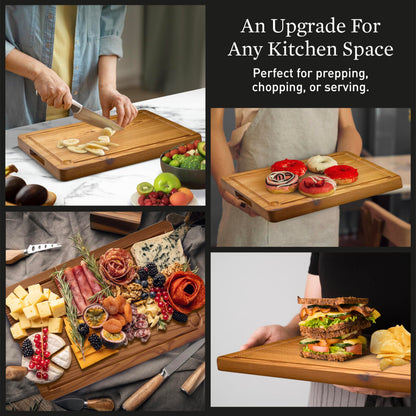 Cutting Board for Kitchen – Wood Cutting Board, Non-Toxic Butcher Block, Walnut Cutting Boards with Juice Groove & Handles, Charcuterie Board – Walnut (EndGrain) - 10" x 13.75" x 1.75"