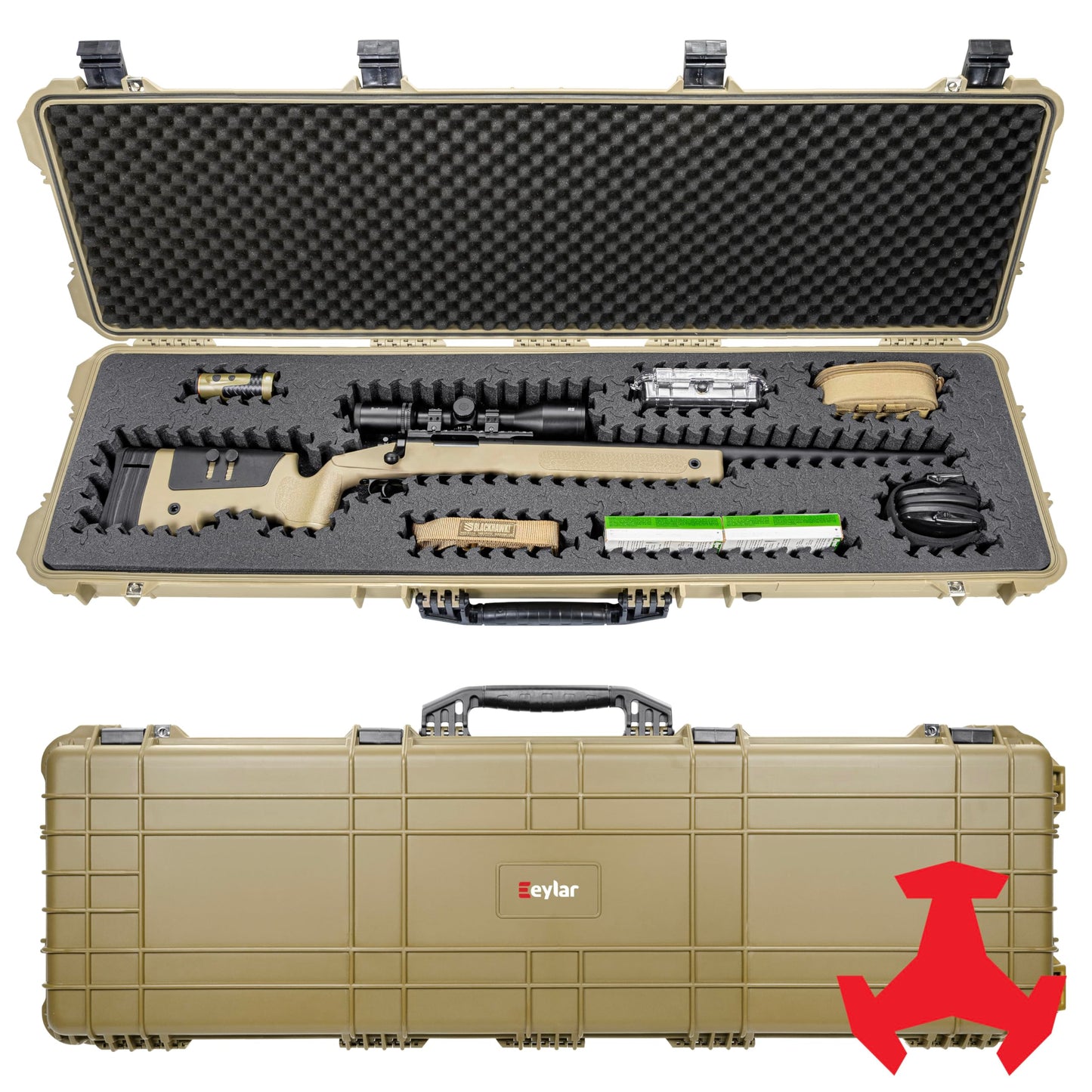 Eylar 44” Hard Rifle Case Equipped With Ragar Reconfigurable & Reusable XP Crosslinked Foam Insert, Waterproof, Shockproof Meets TSA Requirements (Tan)