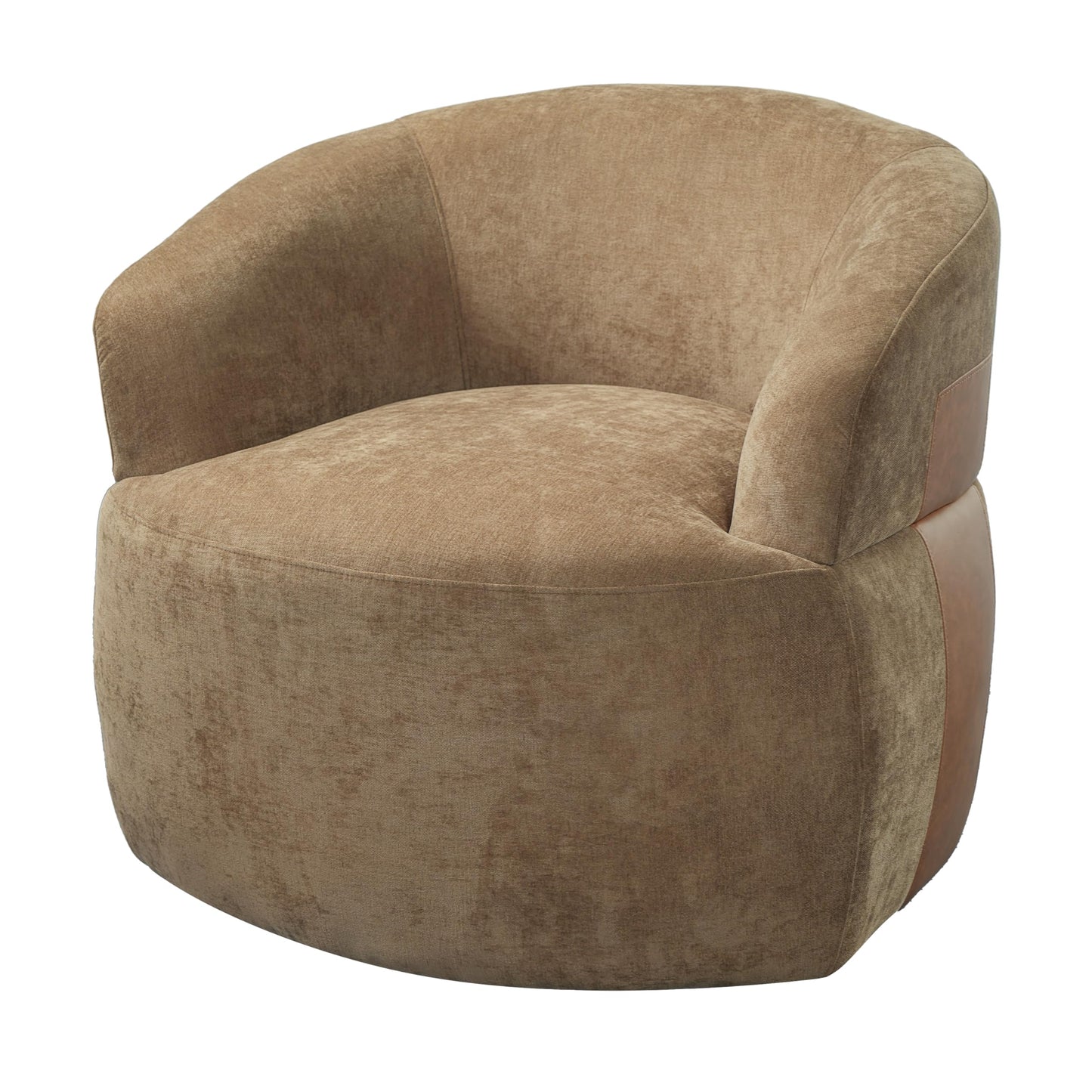 Christopher Knight Home Eldie Fabric Upholstered Swivel Accent Chair with PU Leather Accent, 360-Degree Rotation Armchair, Swivel Barrel Chair with Steel Base+Wood Frame, Lounge Chair Indoor, Brown