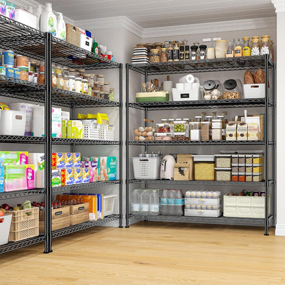 Skiennix 5-Tier Wire Shelving Unit - Adjustable Metal Storage Rack for Kitchen, Pantry, Garage | 45" W x 13.5" D x 70.5" H - Black