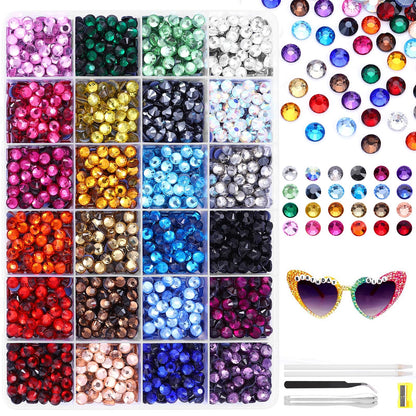 24 Colors Hotfix Rhinestones Kit, SS6 Glass Flatback Crystals Rhinestone for Clothes, Hats, Shoes & Crafts with 4 Tools, Tweezers, Wax, Pencil, Spoon hot fix kit