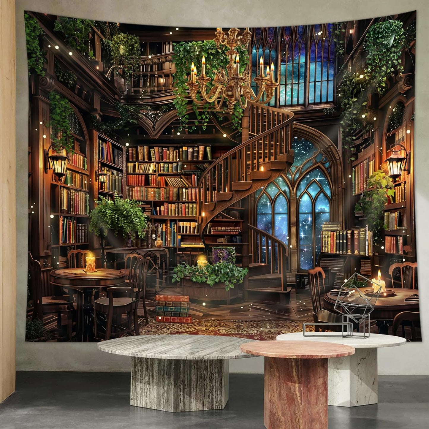 59Wx51H Inch Riyidecor Magical Library Tapestry Fairy Tale Mysterious Mysty Bookshelf Wall Hanging Study Magic Book