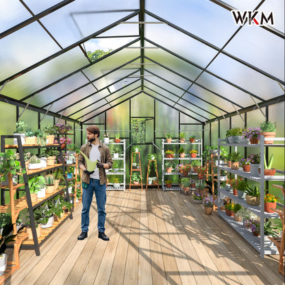 Polar Aurora 10X18 FT Polycarbonate Greenhouse for Outdoors, Walk-in Aluminum Green House with Quick Setup Structure and Roof Vent for Outside Garden Backyard, Black