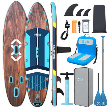ZLX 11'6" Extra Large Inflatable Stand Up Paddle Board with Inflatable Seat | Stable Non-Slip Deck Pad and Premium iSUP Accessories - Portable Backpack & Upgraded Pump for Adults, All Skill Levels