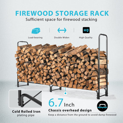 VIVOHOME 8ft Firewood Log Rack Cover, Heavy Duty 600D Oxford, Double Layer Outdoor Weather Resistant with 8ft Heavy Duty Indoor Outdoor Firewood Storage Log Rack with Cover Combo