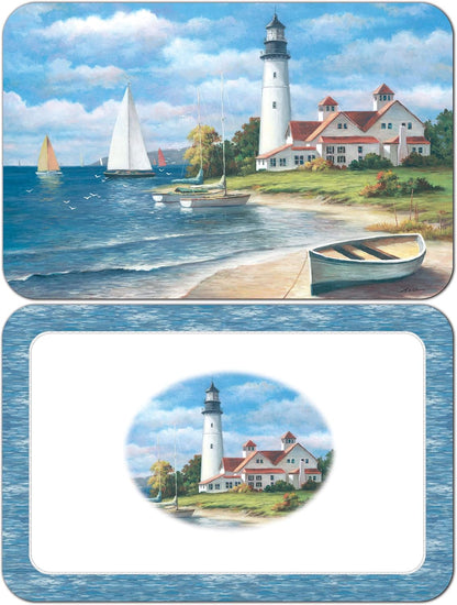 Counterart Set 4 Lighthouse Mural Reversible Easy Care Plastic Placemat of Made in The USA