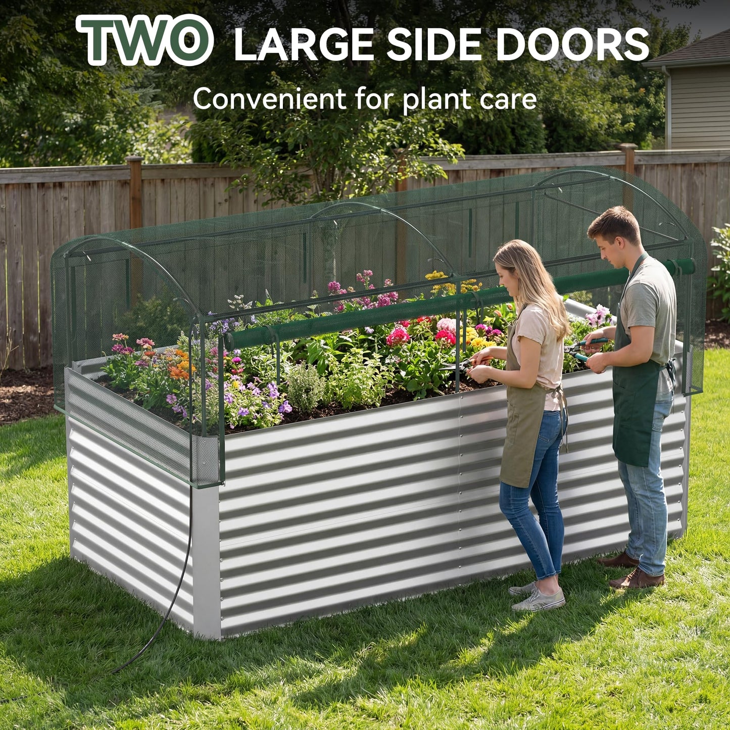 8x4x3 ft Tall Galvanized Raised Garden Bed with Self-Watering System, Elevated Planter Boxes Outdoor with Mesh Cover, Rectangular Deep Raised Beds for Gardening,Vegetables,Flower, Backyard, Patio