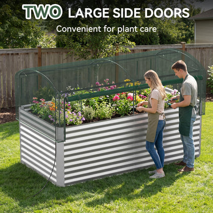 8x4x3 ft Tall Galvanized Raised Garden Bed with Self-Watering System, Elevated Planter Boxes Outdoor with Mesh Cover, Rectangular Deep Raised Beds for Gardening,Vegetables,Flower, Backyard, Patio