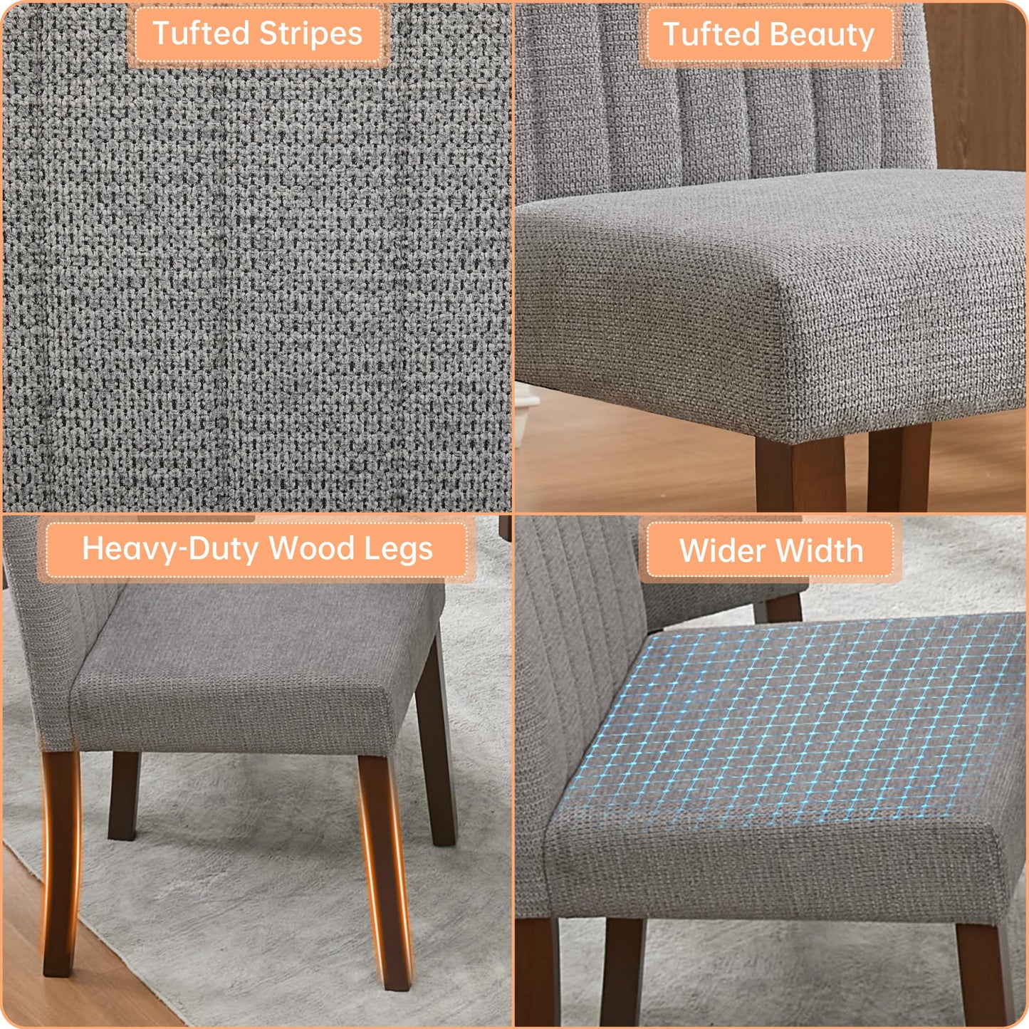 Garvee Upholstered Dining Chairs Set of 4, Button Tufted Parsons Chairs with Wood Legs and Padded Seat, Modern Fabric Side Chairs for Dining Room Kitchen Farmhouse Hotel, Gray