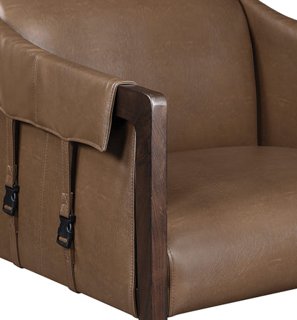 OSP Home Furnishings Parkfield Faux Leather Accent Chair with Sling Buckle Design and Solid Wood Frame, Molasses
