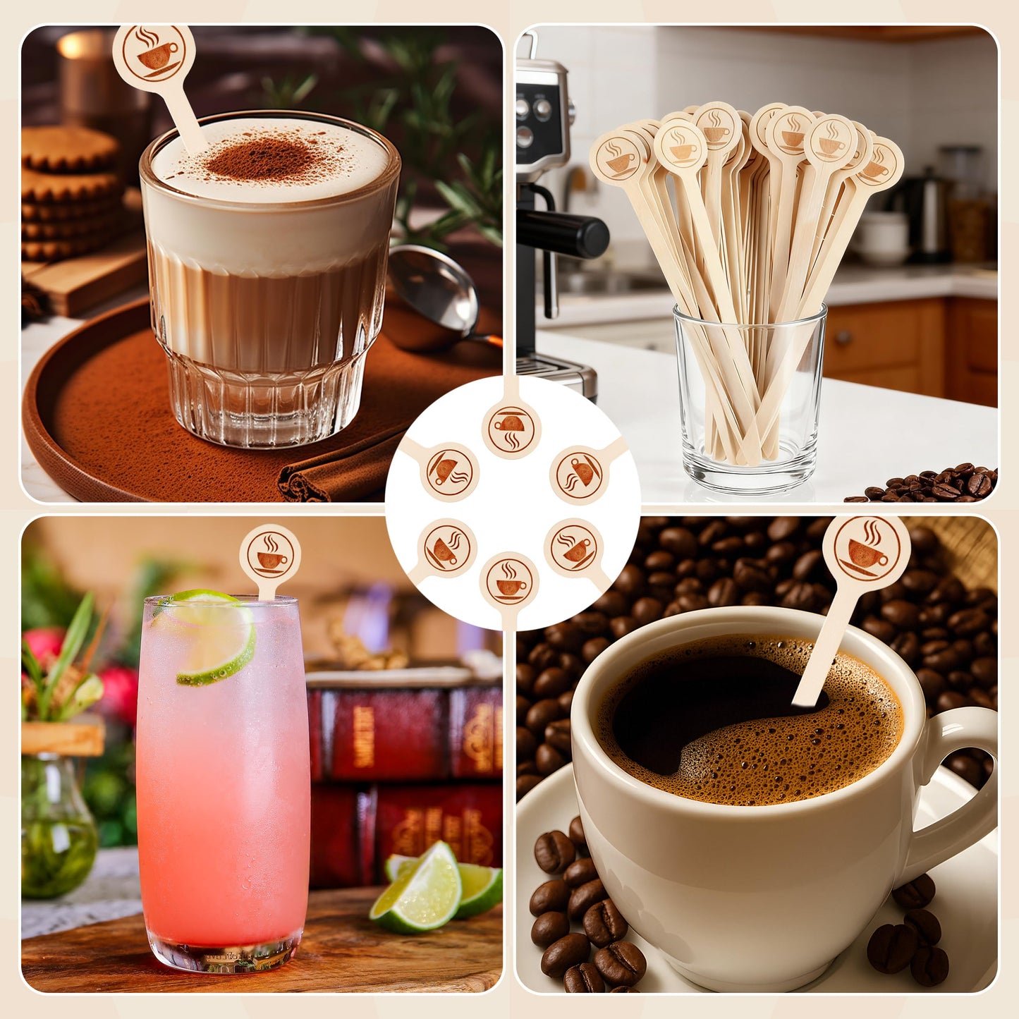 YANPROG Wooden Coffee Stirrers 100-Pack Coffee Stir Sticks 5.9 Inch Natural Birch Stir Sticks with Round Ends, Disposable Stirring Sticks for Coffee, Cocktails, Milk & Hot Drinks
