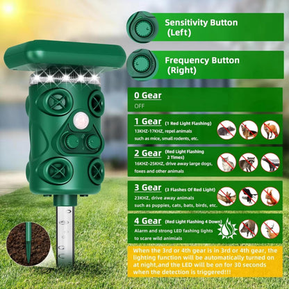 Solar Ultrasonic Deer Repellent Device – Animal & Raccoon Repellent Outdoor with Motion Sensor Flashing LED, IP54 Waterproof Wildlife Deterrent, 13.5–45.5KHz Dual Chip Pest Repeller 4PK