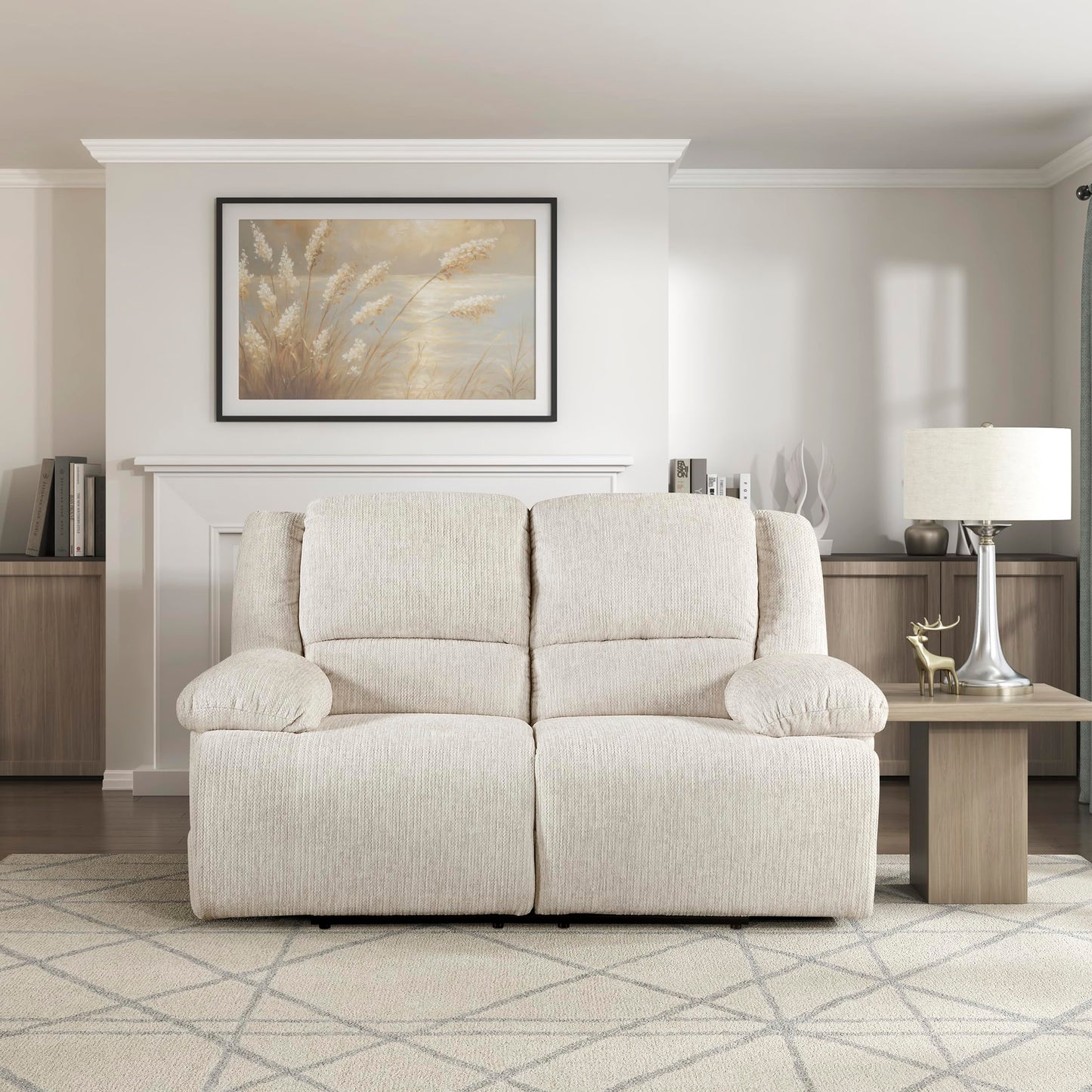 Lexicon Manual Double Reclining Loveseat, Textured Microfiber Wall Hugger Recliner Loveseat, Pillow Top Arms, 2 Seater Couch for Living Room/Theater Seating/Apartment, Easy Assembly, Vanilla Beige