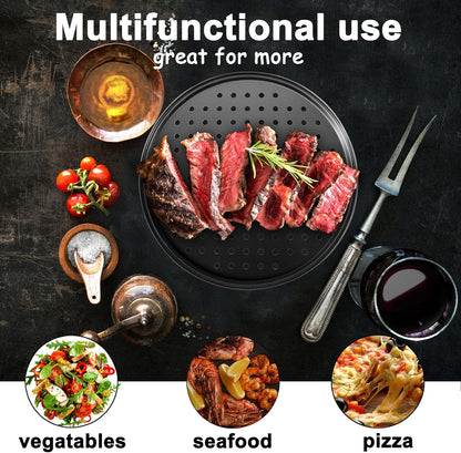 Pizza Steel Pan for Oven, 12 Inch Nonstick Round Pizza Baking Sheet, Perforated Carbon Steel Pizza Bakeware