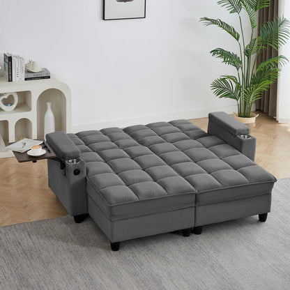 Eafurn Double Chaise Lounge Recliner with Storage, 71" Modern Sleeper Loveseat Sofa Couch with 6-Position Adjustable Split Backrest, Cup Holders and Swivel Tray Table for Living Room