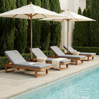 Christopher Knight Home Milos Acacia Wood Chaise Lounge Chair Outdoor Set of 4, Wooden Sunbathing Pool Lounger, Patio Chaise Lounge with Cushions, Adjustable Backrest Lounge Sofa, Light Gray+Teak