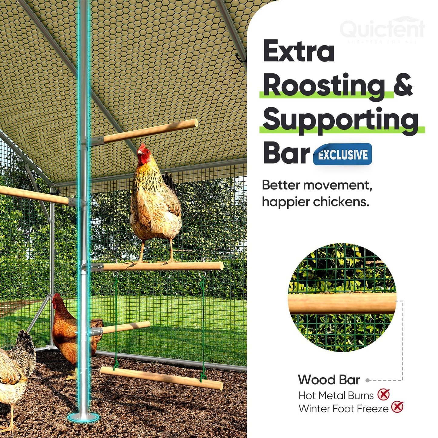 Quictent 12x9x6.6ft Metal Chicken Coop Run with Perch & Swing, Elite Series Large Walk-in Outdoor Poultry Cage Heavy Duty Predator Proof Hen Duck Rabbit Farm Pen House, Waterproof Anti-UV Cover
