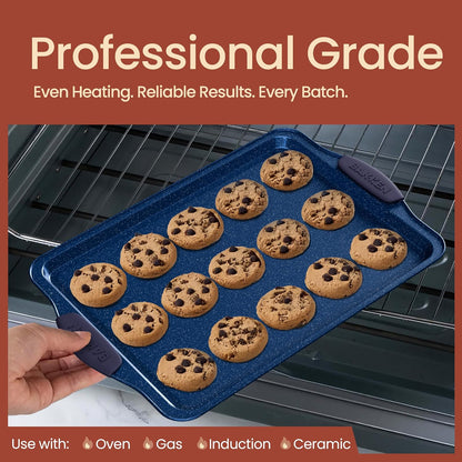 Set Sets 450 Set 3 BAKKEN Kitchen Baking Pan - Nonstick Coating, Carbon Steel Bakeware with Blue Silicone Handles