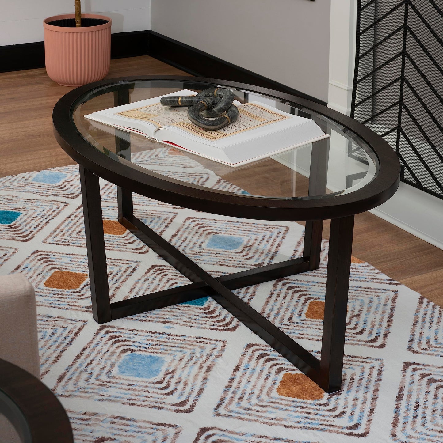 Powell Marta Umber Brown Wooden Three Piece Coffee and End Table Set with Tempered Glass Tops