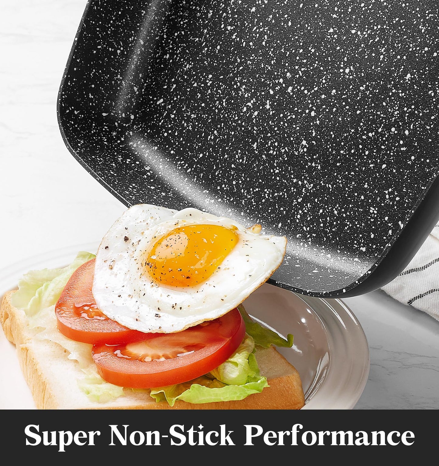 KOCH SYSTEME CS Nonstick Grill Pan 11 Inch, Marble Coating Square Grill Pan with Lid, Ultimate Nonstick Square Skillet with Bakelite Handle, Compatible with All Stovetops, Toxic-Free, 11 Inch