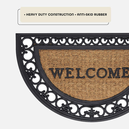 Wrought Iron Rubber Door Mat - Fleur De Lis Slice, 18 Inch Width, 30 Inch Length
