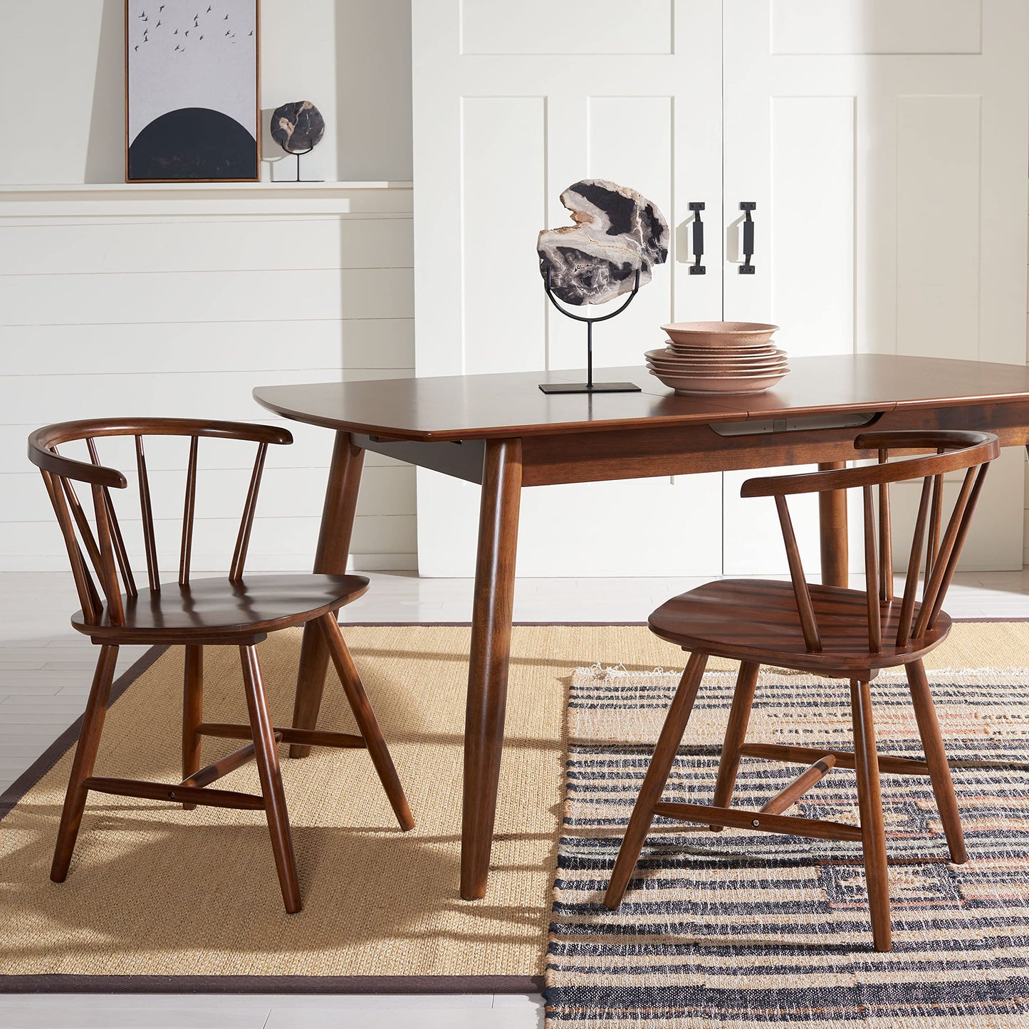 SAFAVIEH Home Collection Ceres Farmhouse Walnut Brown Spindle Back Living Room Accent Dining Chair