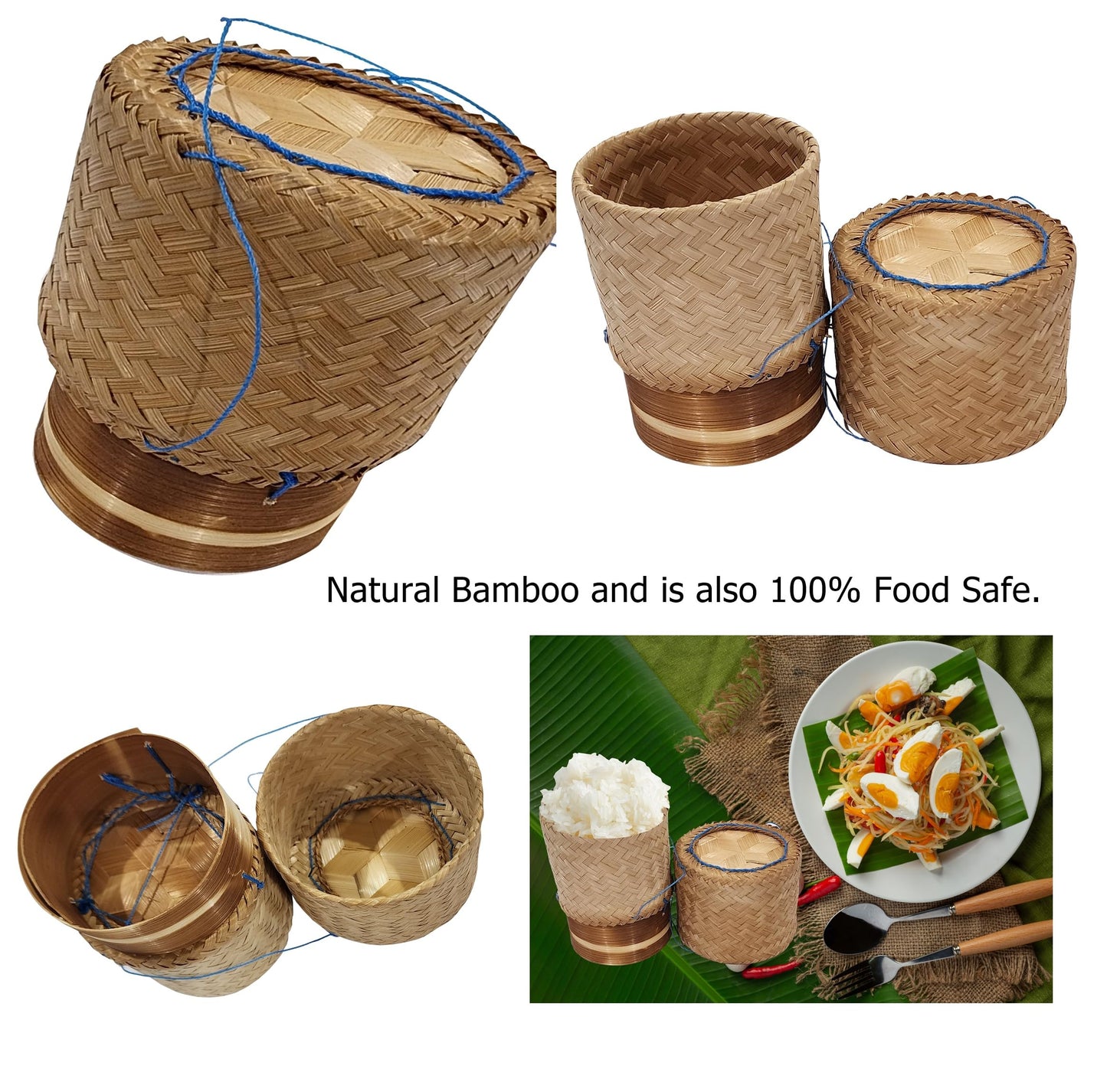 Heavens Tvcz Handwoven Bamboo Sticky Rice Box 3.4" | Thai Traditional Rice Basket with Lid | Eco Food Container – Perfect for Asian Food Serving & Home Deco