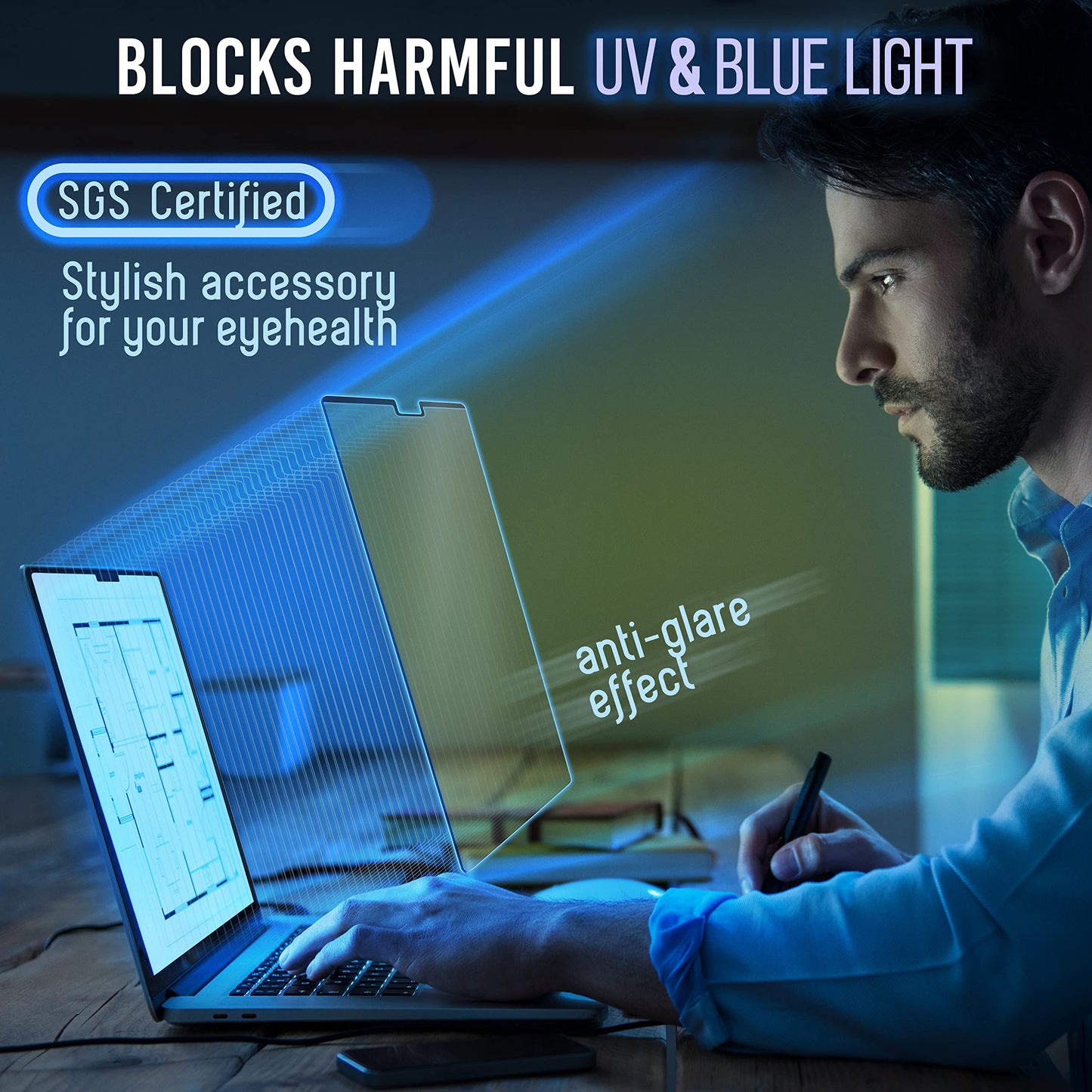 VINTEZ Magnetic Blue Light Screen Protector Compatible With MacBook Pro 14" 2021, 2022, 2023, 2024, M1, M2, M3, M4 Anti Blue Light Blocking Filter for Laptop