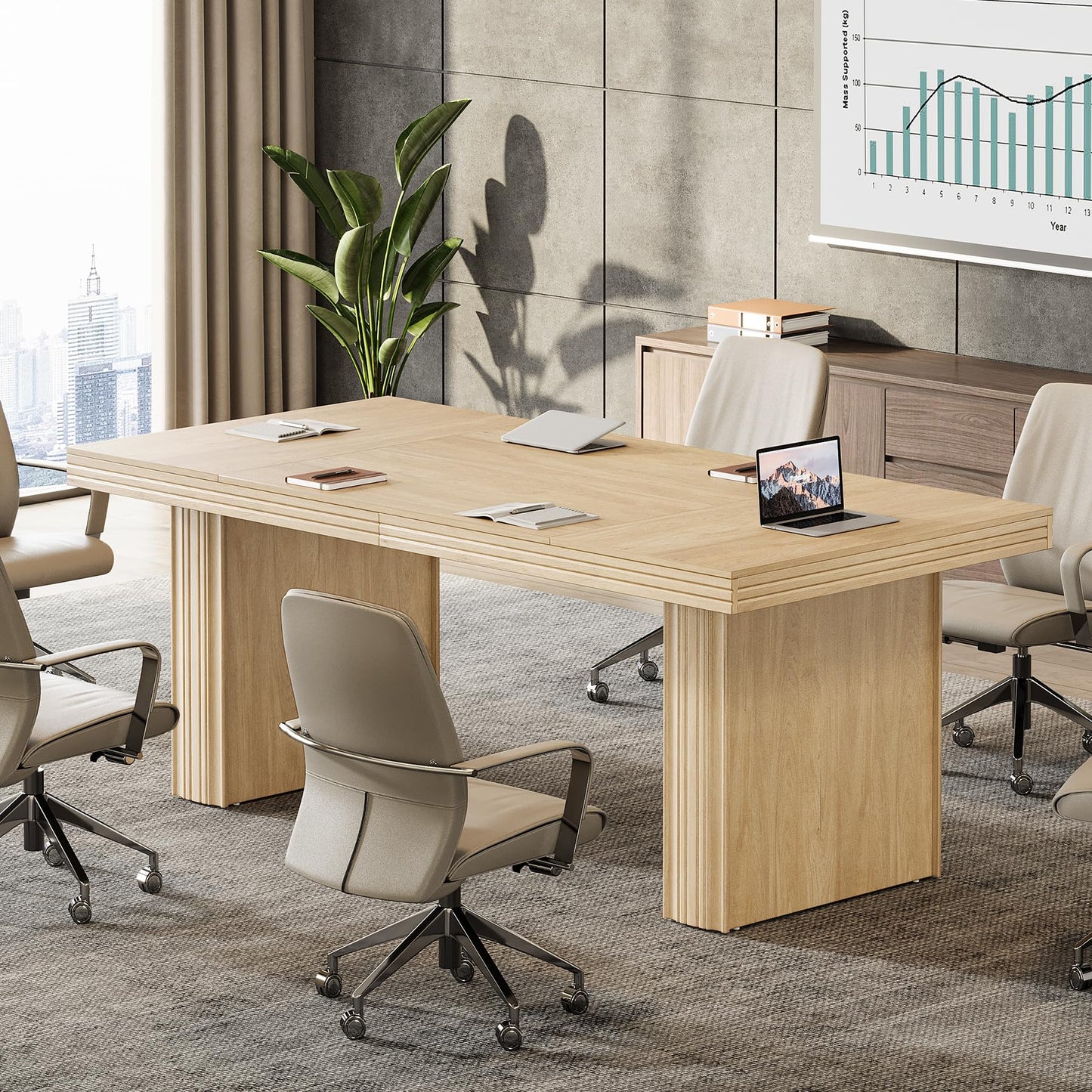Tribesigns 63" Executive Desk, Modern Executive Office Desk with Thickened Desktop and Heavy-Duty Legs, Wood Writing Workstation Study Table Conference Table for Office, Natural