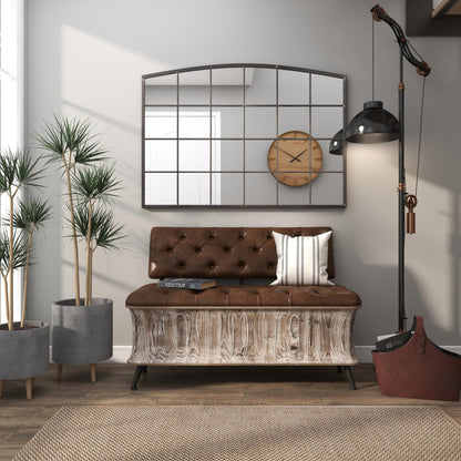 Deco 79 Wood Room Storage Bench Entryway Bench with Tufted Faux Leather Seat and Back, Bench 47" x 20" x 32", Brown