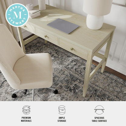 Martha Stewart Rhett Home Office Desk with 3 Drawers and Tapered Legs in Black with Oil Rubbed Bronze Hardware