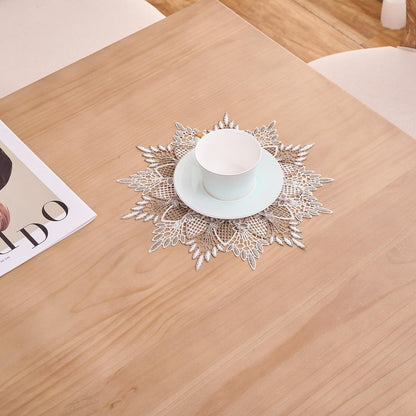 11 inches White Linen Doily Round Neutral Earth Tones Beige Lace Coffee Table Topper Dresser Scarf Place Mats