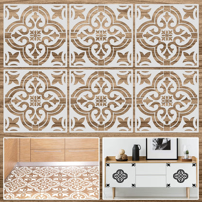 Mandala 6 Pieces Reusable Tile Stencil 12 x 12 Inches Wall Templates Tile Pattern Stencil Mandala Drawing Templates for DIY Scrapbooks Wall Floor Home Decors