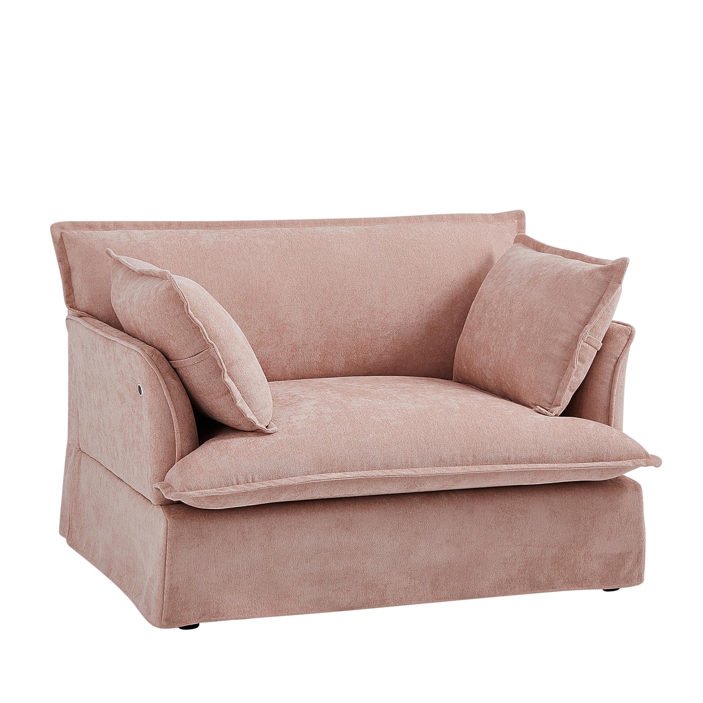 Merax 47.2" Oversized Accent Chair with Dual-Port Charging, Skirted Base, Deep and Wide Seat, Cloud-Like Comfy Single Sofa, Modern Design for Living Room&Apartment, Chenille,Pink