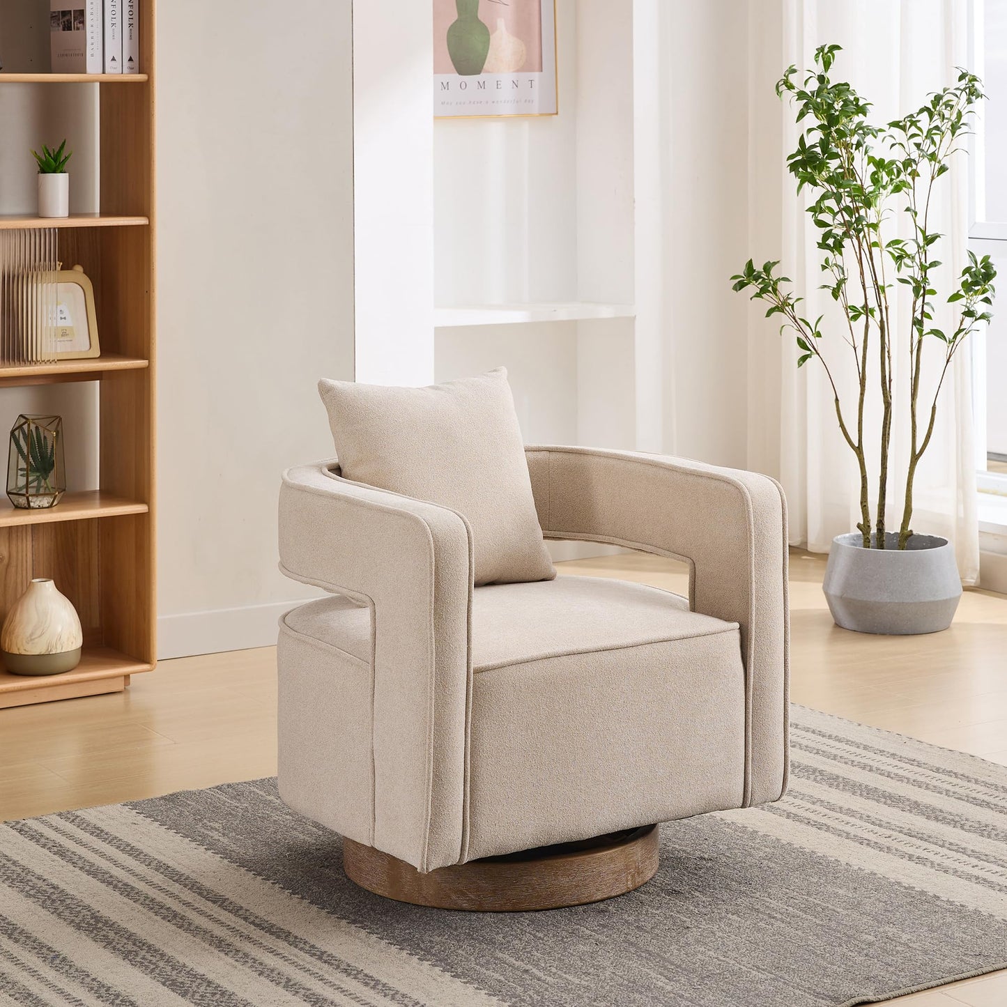 KEIKI Swivel Accent Chair, Comfy Sofa with Open Back, Club Chair Leisure Arm Chair for Lounge for Nursery Bedroom Living Room Hotel Office, Beige
