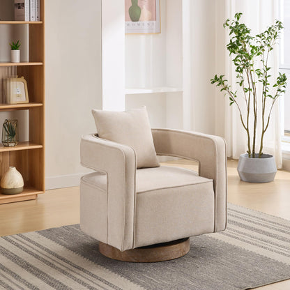 KEIKI Swivel Accent Chair, Comfy Sofa with Open Back, Club Chair Leisure Arm Chair for Lounge for Nursery Bedroom Living Room Hotel Office, Beige