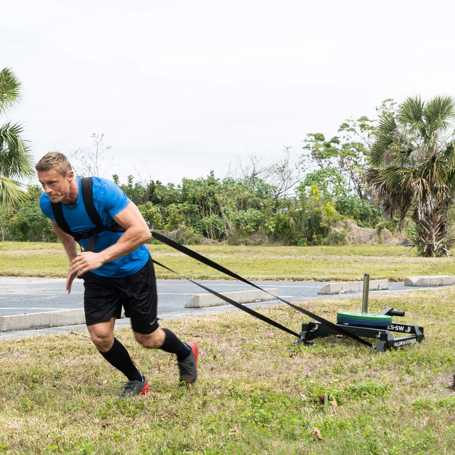 Valor Fitness Weighted Wheelbarrow Sled with Harness – Push, Pull, or Drag – Power Training Sled for Strength and Conditioning – 300 lb Capacity – Olympic Plate Storage – Home Gym Equipment