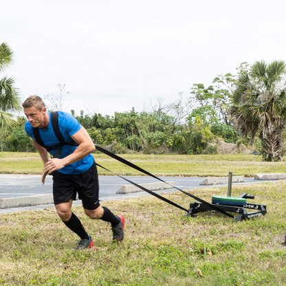 Valor Fitness Weighted Wheelbarrow Sled with Harness – Push, Pull, or Drag – Power Training Sled for Strength and Conditioning – 300 lb Capacity – Olympic Plate Storage – Home Gym Equipment
