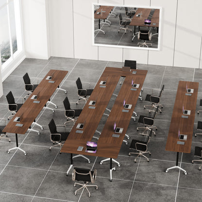 Folding Conference Table, Conference Room Tables with Wheels Foldable Large Rectangle Meeting Seminar Table for 6-12 People, Flip Top Mobile Training Table for Office Classr (4, Walnut 2, 55.1in)