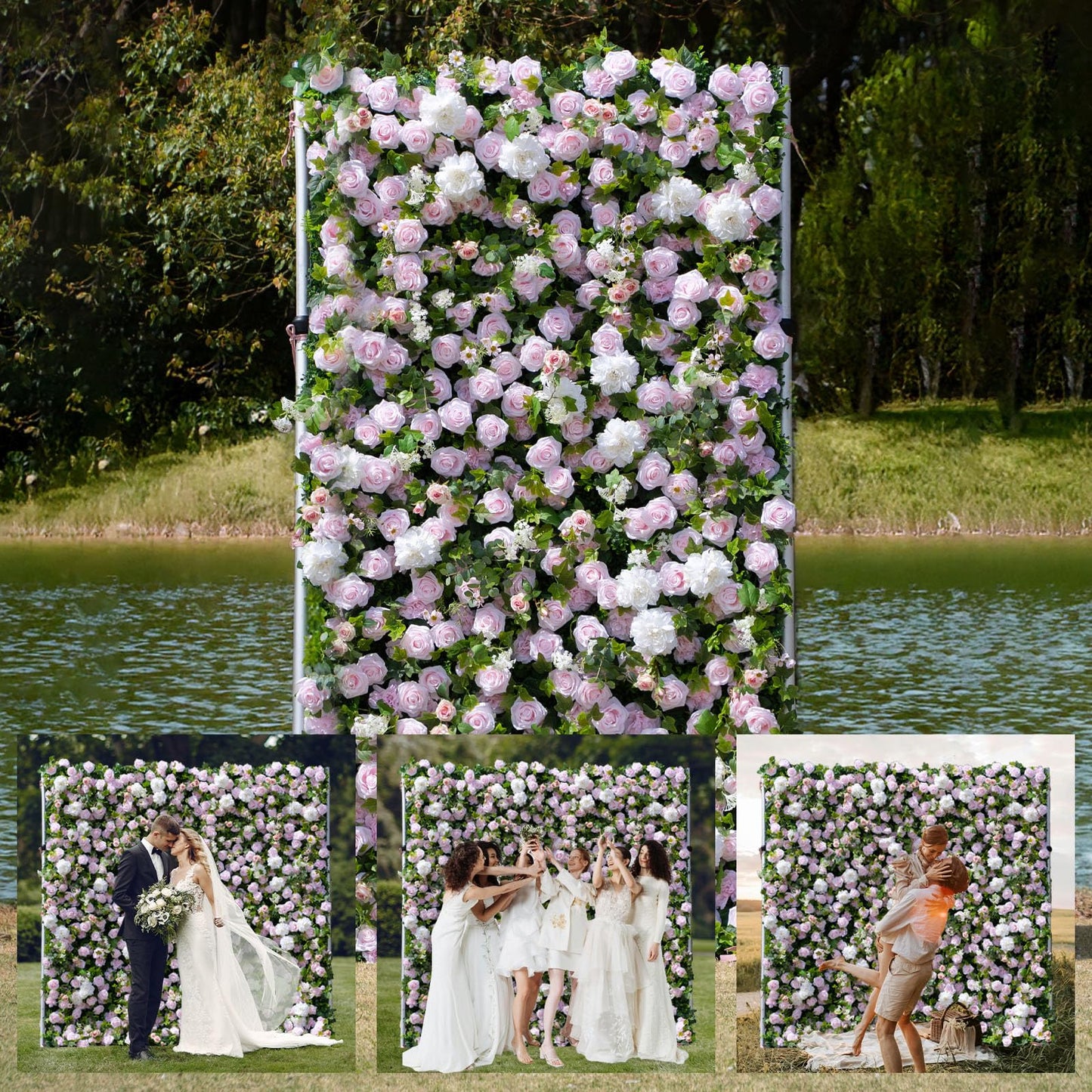 Artificial Luxury‌ Flower Wall Panels, Gorgeous 3D Silk Floral Backdrop for Wedding, Baby Show, Party and Home Decor, Quick Assembly/Storage, Both Eco ＆ Pet Friendly, 4ft*8ft