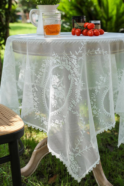 24 24 Inch 24"x24") White Lace Small Square Tablecloth x Vintage Embroidered Table Cloth Shabby Chic Wedding Baby