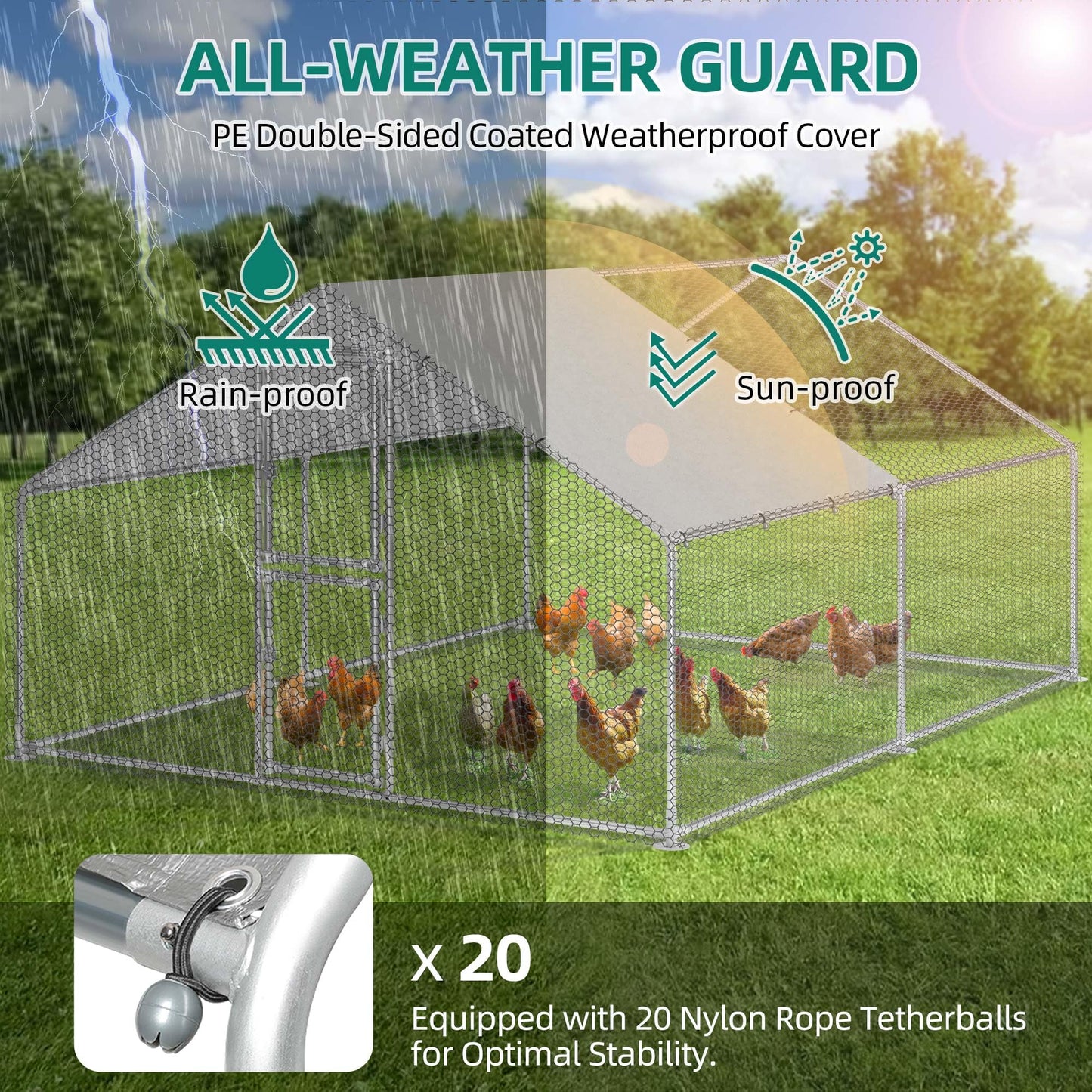YITAHOME Large Metal Chicken Coop Run Pen for 10-20 Chickens, Walk-in Poultry Cage Hen Run House w Waterproof & Anti-UV Cover, Outdoor Chicken Cage for Outside, Backyard, Farm (13.1 x 9.8 x 6.4 ft)